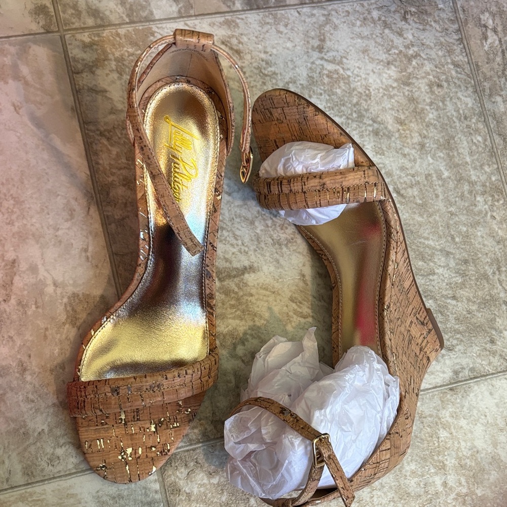 Lilly Pulitzer Cork Wedge Sandals Jenna 9.5